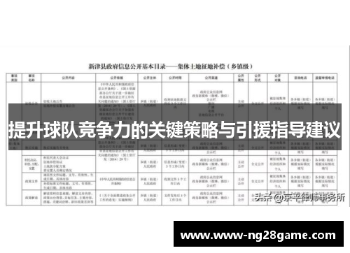 提升球队竞争力的关键策略与引援指导建议