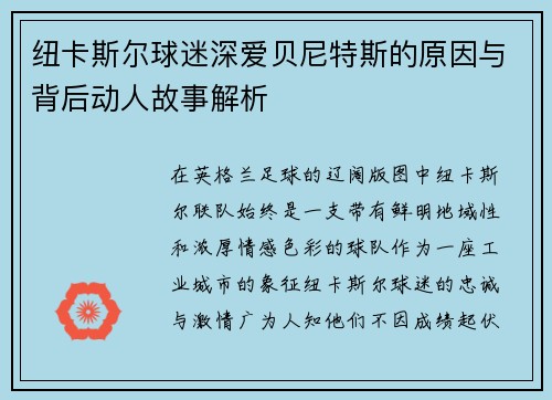 纽卡斯尔球迷深爱贝尼特斯的原因与背后动人故事解析